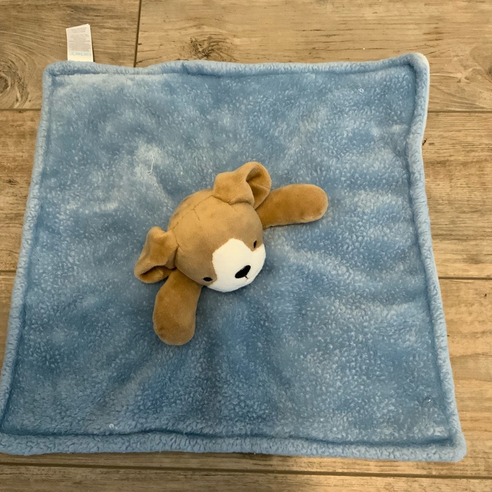 Carters Blue Puppy Dog Security Blanket Sherpa Lovey Plush Tan White Baby Toy